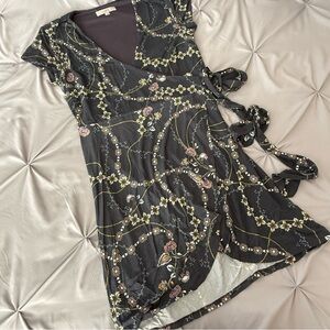 LOFT Dark Grey Floral Wrap Dress